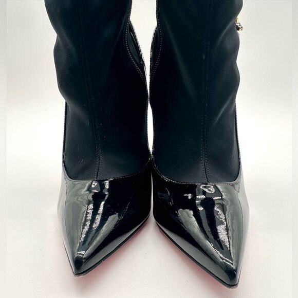 Christian Louboutin Jessie Booty Joli 100 Black Patent Satin Ankle EU 37.5 - Picture 5 of 14
